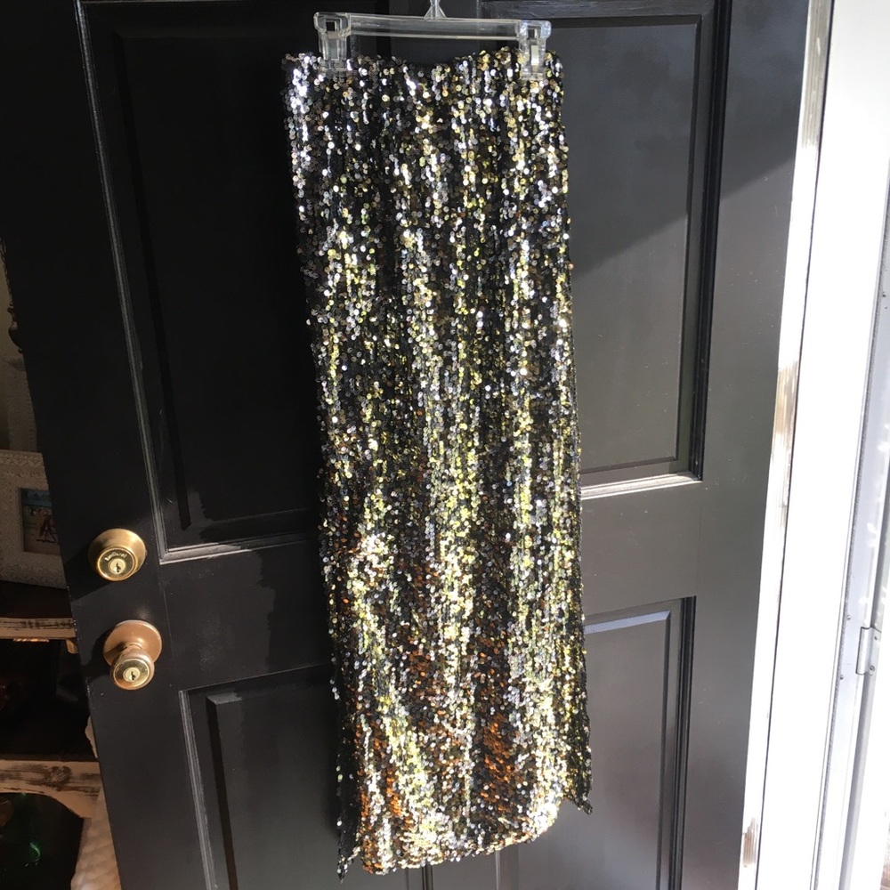 Black & Gold Sequin Maxi Skirt